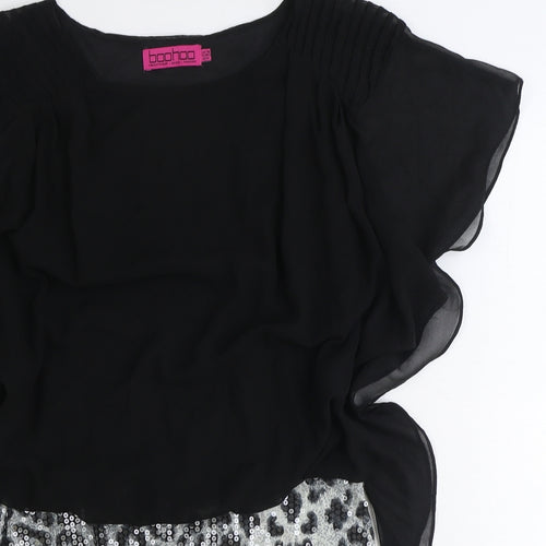 Boohoo Womens Black Animal Print Polyester A-Line Size 10 Round Neck Pullover - Leopard Pattern