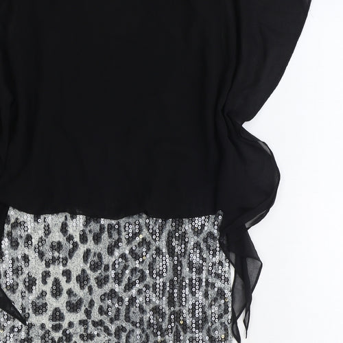 Boohoo Womens Black Animal Print Polyester A-Line Size 10 Round Neck Pullover - Leopard Pattern