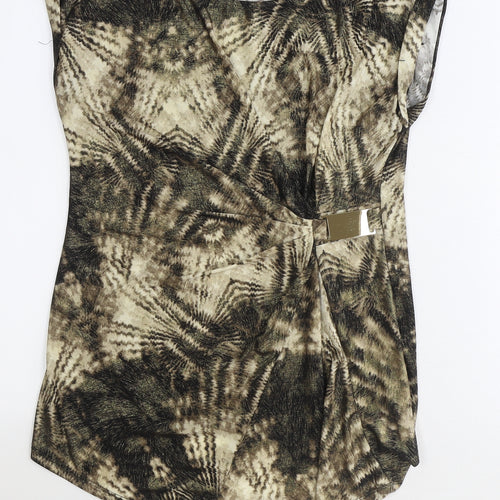 Wallis Womens Brown Geometric Polyester Basic T-Shirt Size S Round Neck