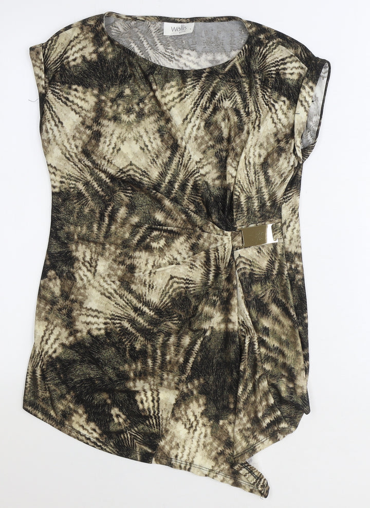 Wallis Womens Brown Geometric Polyester Basic T-Shirt Size S Round Neck