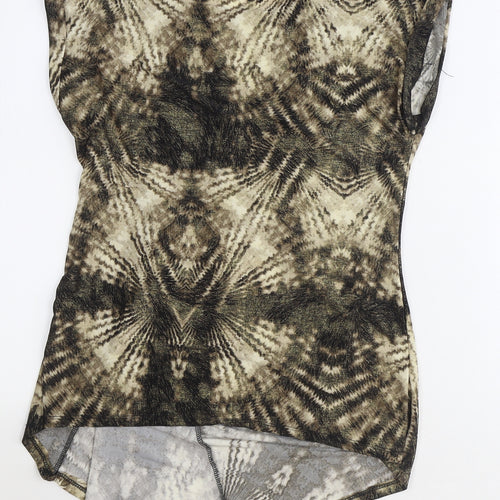 Wallis Womens Brown Geometric Polyester Basic T-Shirt Size S Round Neck