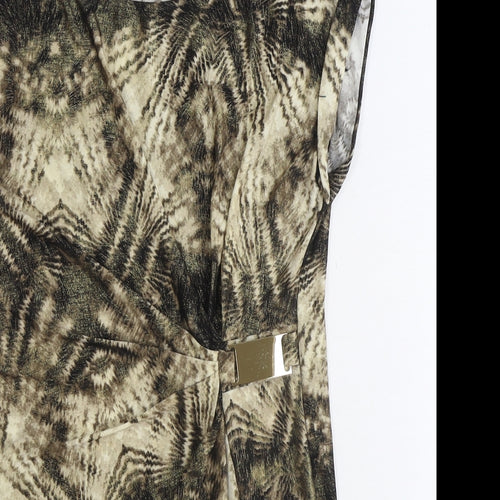 Wallis Womens Brown Geometric Polyester Basic T-Shirt Size S Round Neck