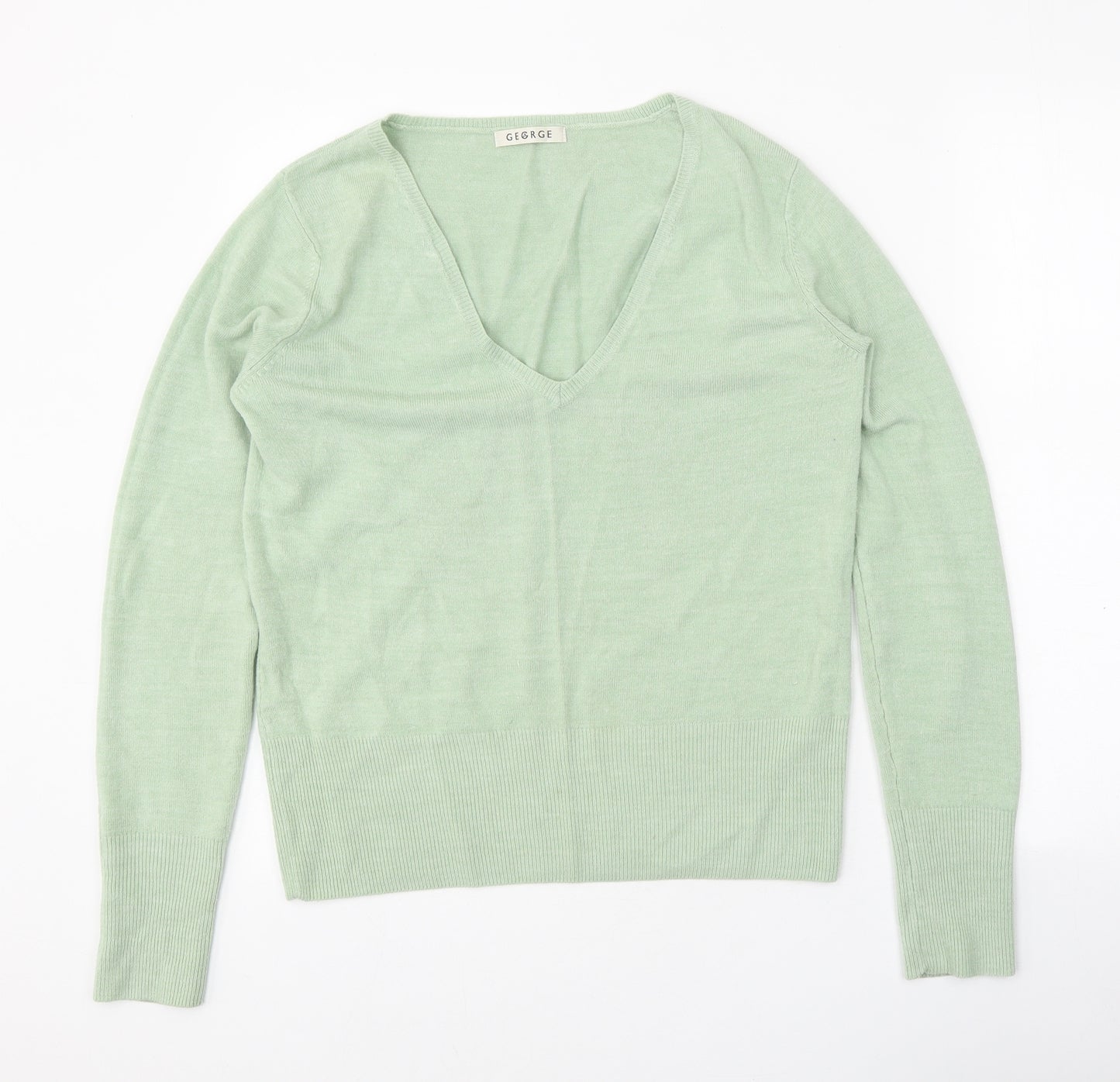 George Womens Green V-Neck Acrylic Pullover Jumper Size 16