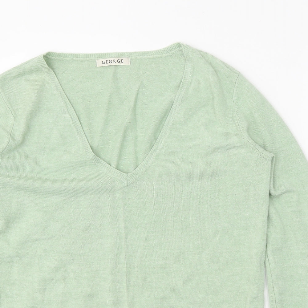 George Womens Green V-Neck Acrylic Pullover Jumper Size 16