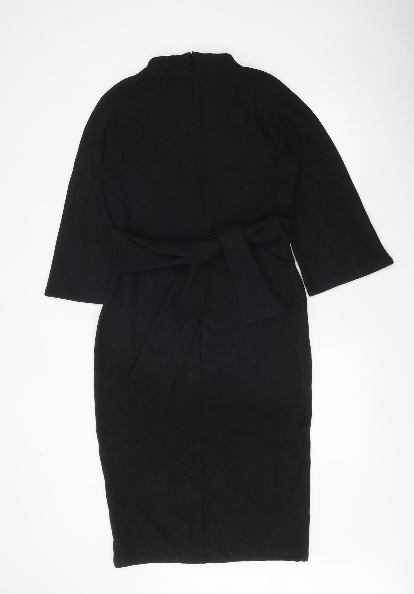 Marks and Spencer Womens Black Cotton Pencil Dress Size 12 Mock Neck Zip
