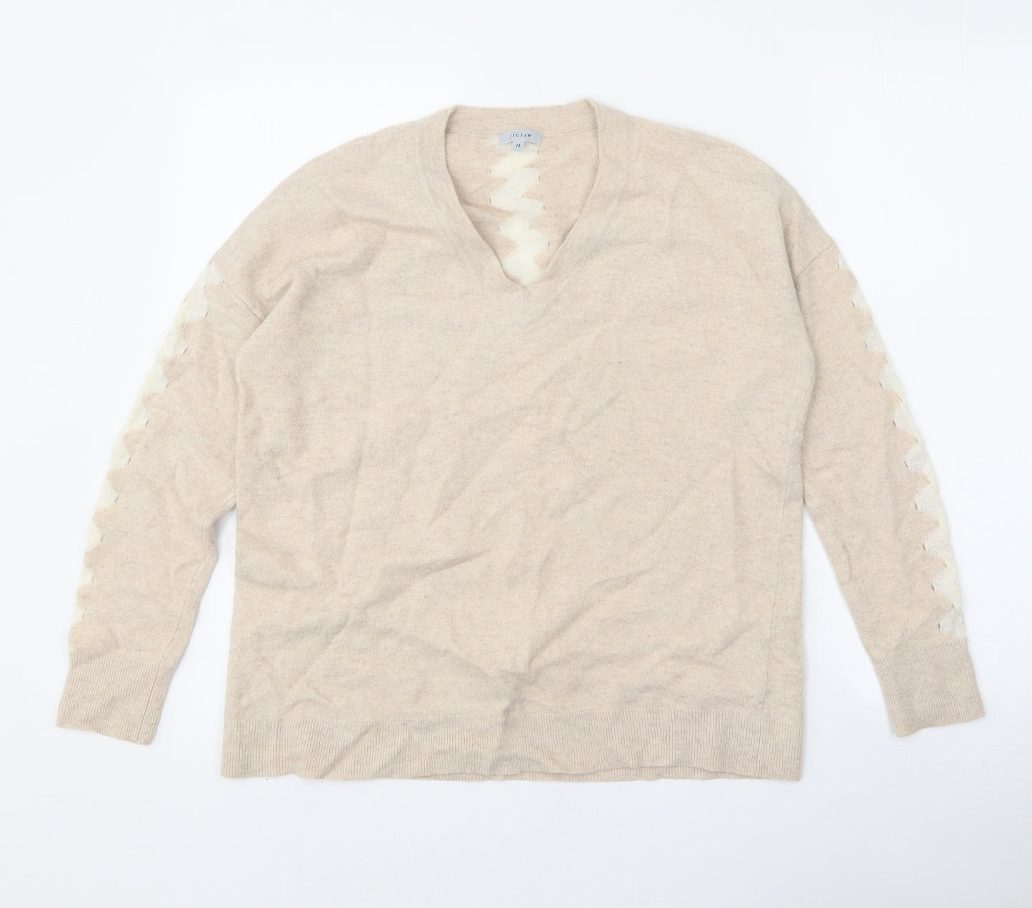 Jigsaw Womens Beige V-Neck Wool Pullover Jumper Size M