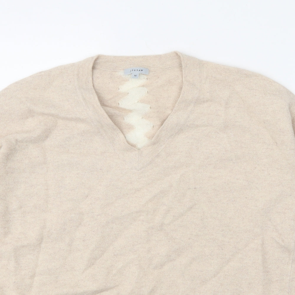 Jigsaw Womens Beige V-Neck Wool Pullover Jumper Size M