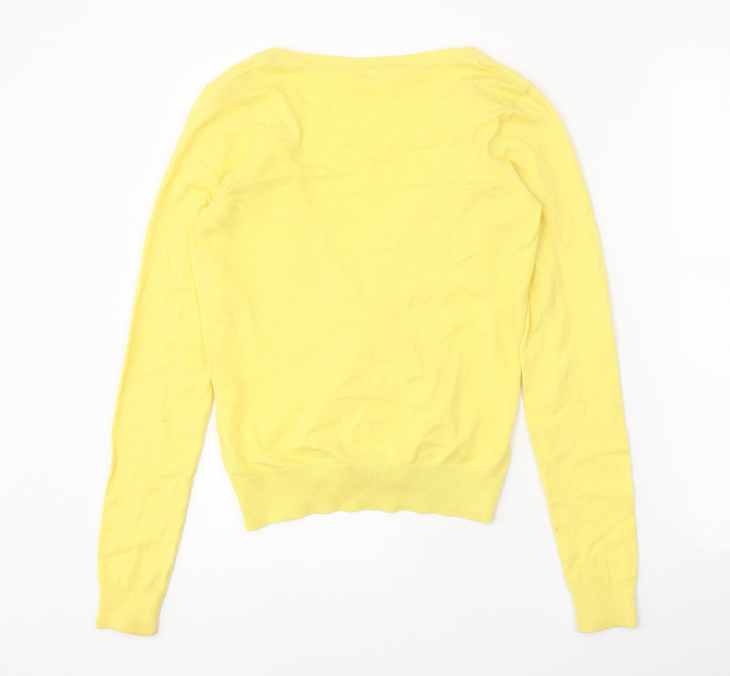 New Look Womens Yellow V-Neck Nylon Cardigan Jumper Size 8