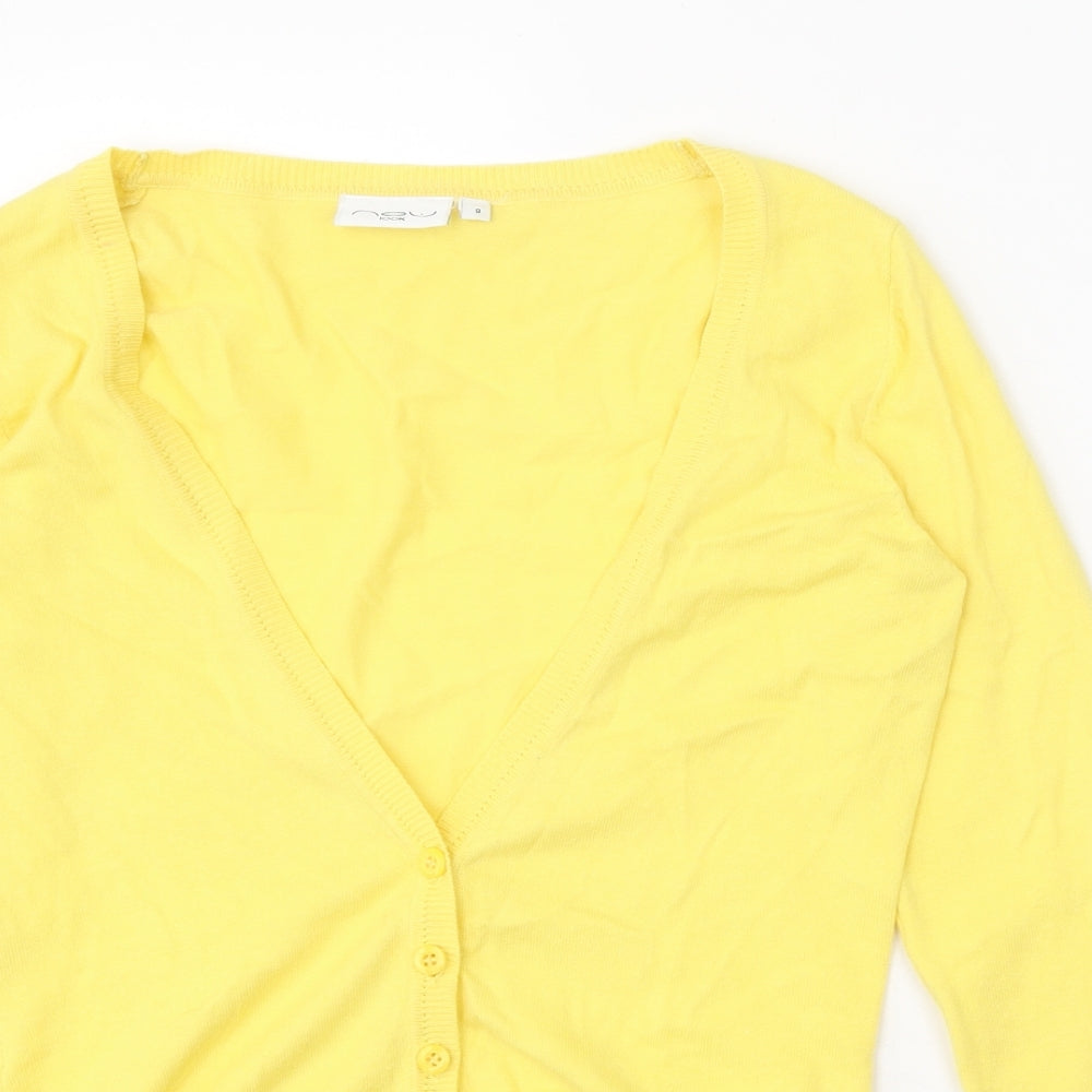 New Look Womens Yellow V-Neck Nylon Cardigan Jumper Size 8