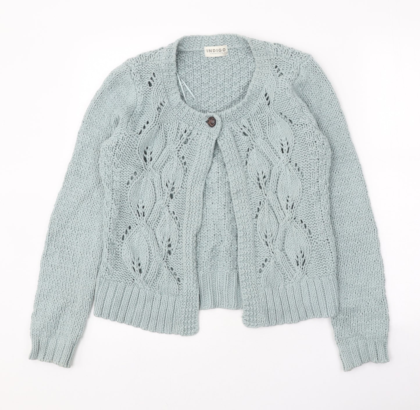 Marks and Spencer Womens Green Round Neck Cotton Cardigan Jumper Size 12