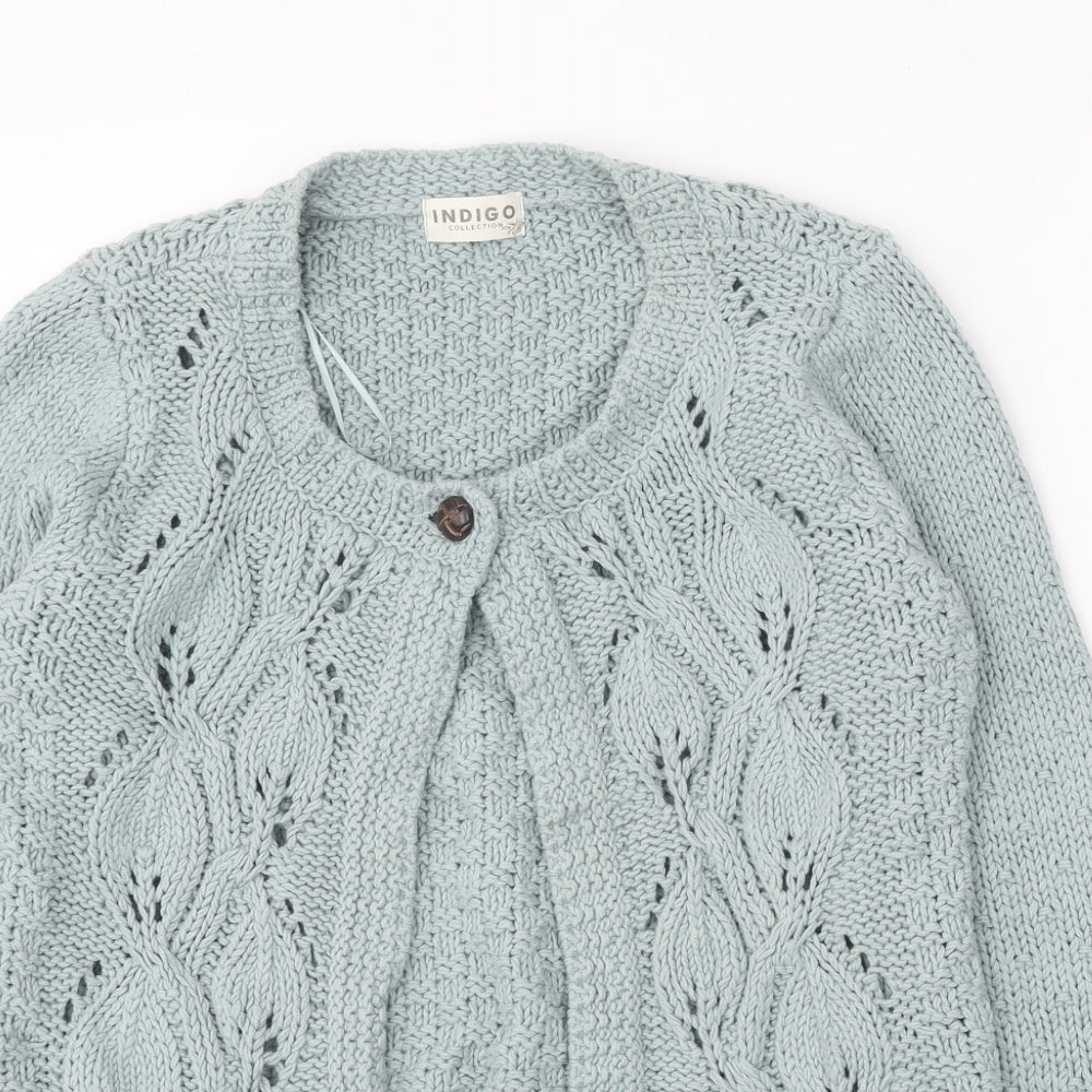 Marks and Spencer Womens Green Round Neck Cotton Cardigan Jumper Size 12