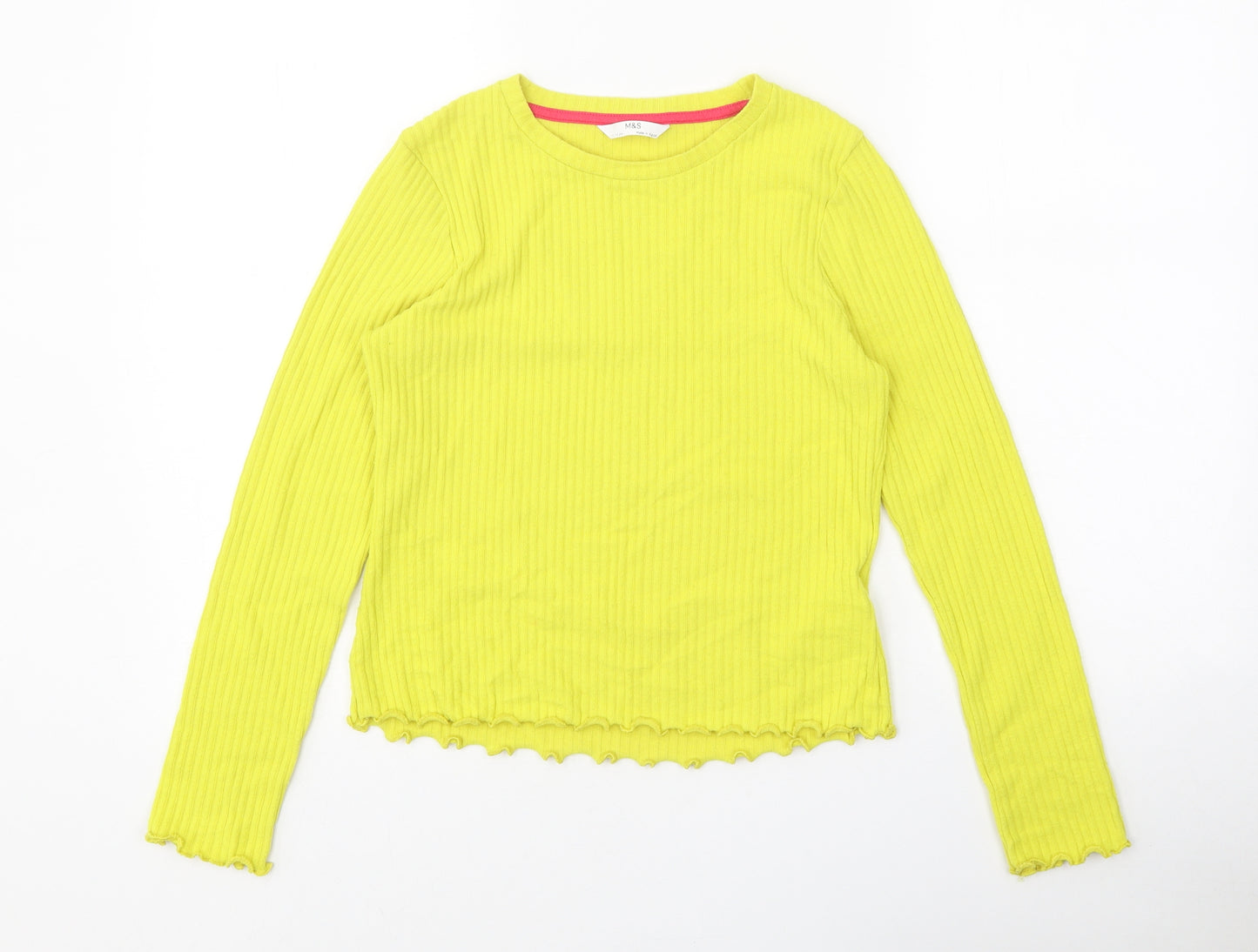 Marks and Spencer Girls Yellow Round Neck Polyester Pullover Jumper Size 11-12 Years Pullover