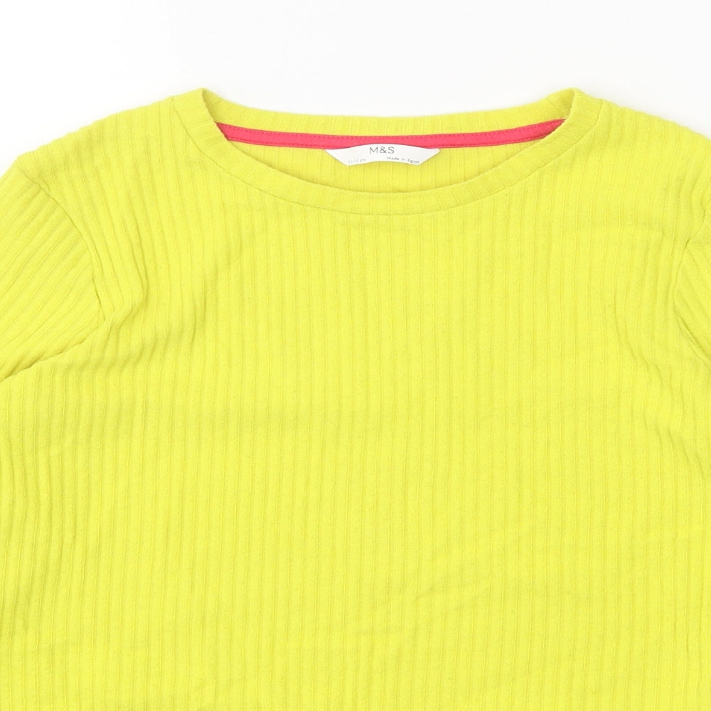 Marks and Spencer Girls Yellow Round Neck Polyester Pullover Jumper Size 11-12 Years Pullover