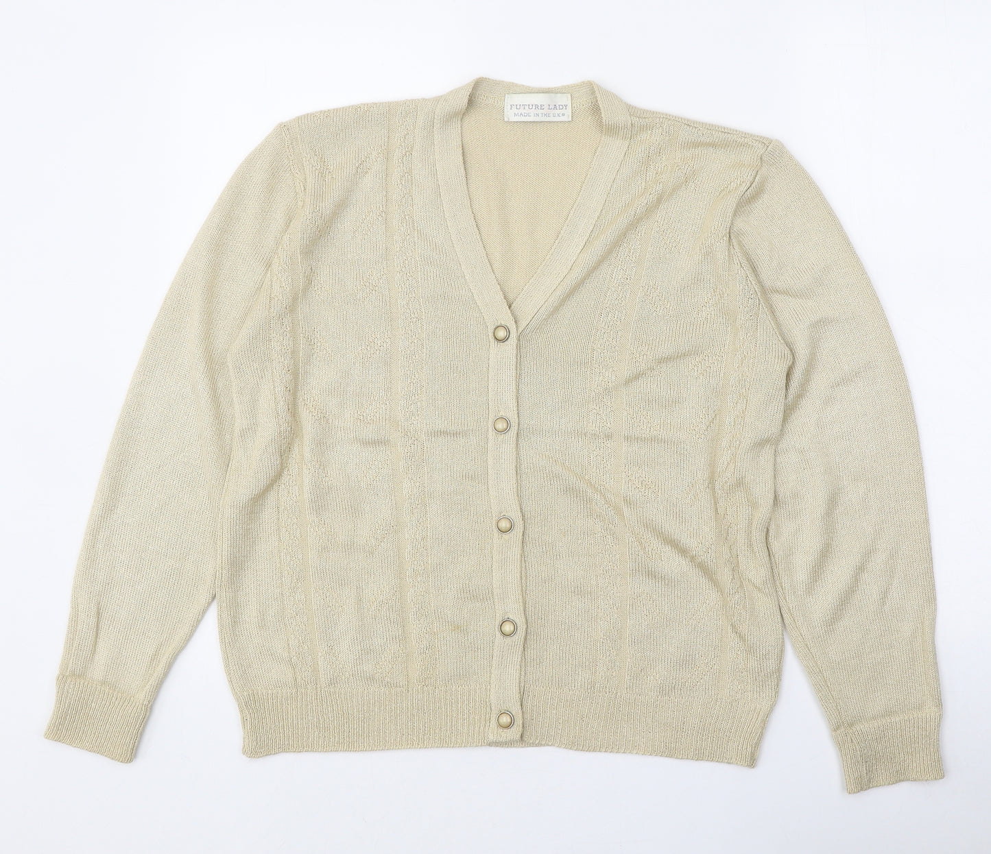 Future Lady Womens Beige V-Neck Acrylic Cardigan Jumper Size 10