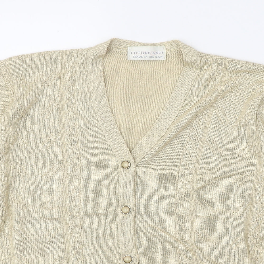 Future Lady Womens Beige V-Neck Acrylic Cardigan Jumper Size 10