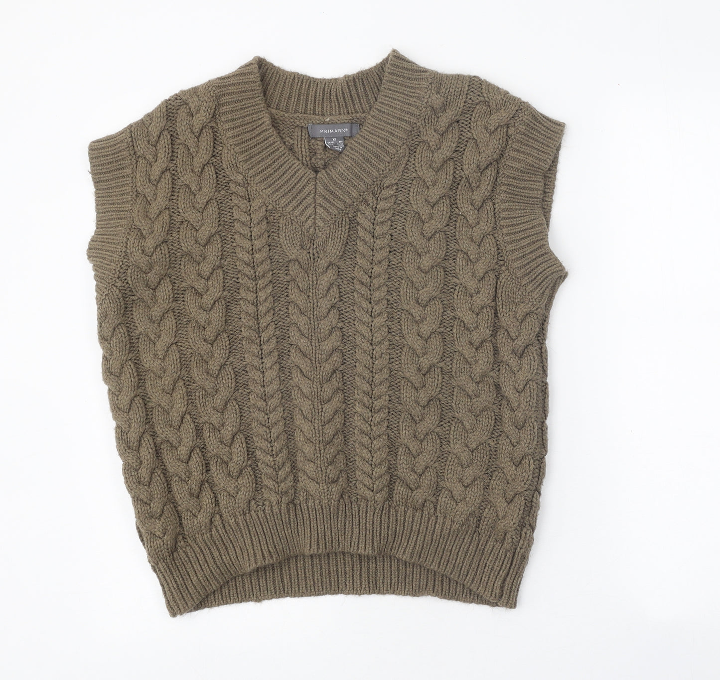 Primark Womens Brown V-Neck Acrylic Vest Jumper Size XS