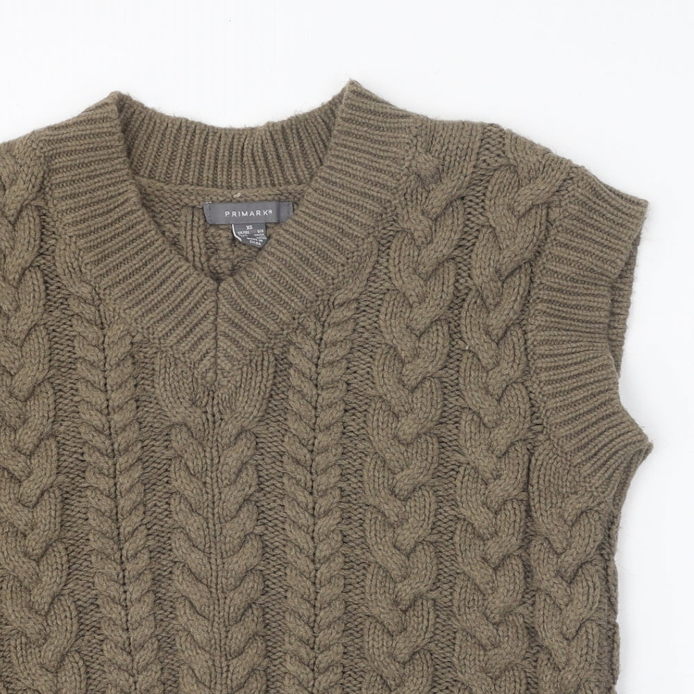 Primark Womens Brown V-Neck Acrylic Vest Jumper Size XS