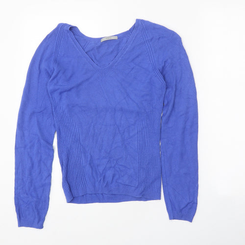 Marks and Spencer Womens Blue V-Neck Viscose Pullover Jumper Size 12