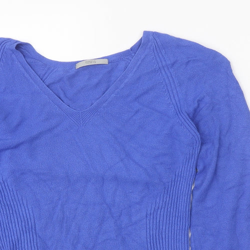 Marks and Spencer Womens Blue V-Neck Viscose Pullover Jumper Size 12