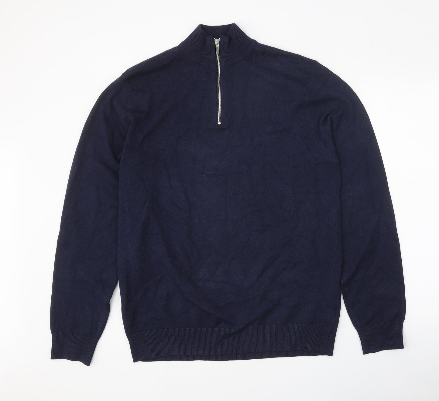 F&F Mens Blue High Neck Polyester Pullover Jumper Size L
