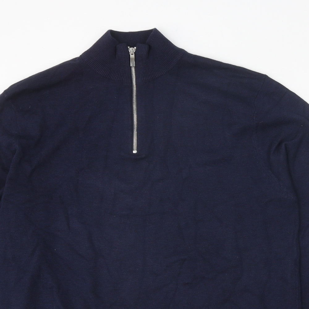 F&F Mens Blue High Neck Polyester Pullover Jumper Size L