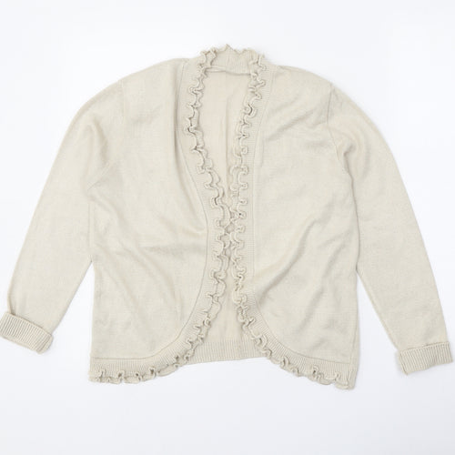 Preworn Womens Beige V-Neck Acrylic Cardigan Jumper Size 4