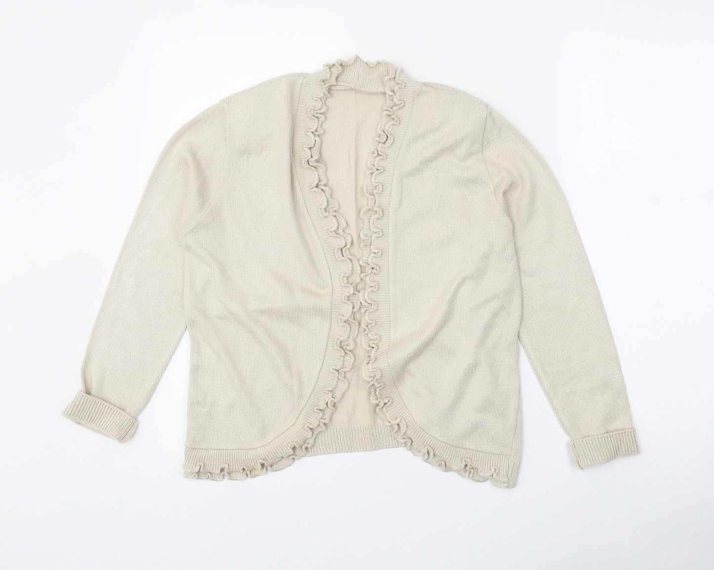 Preworn Womens Beige V-Neck Acrylic Cardigan Jumper Size 4
