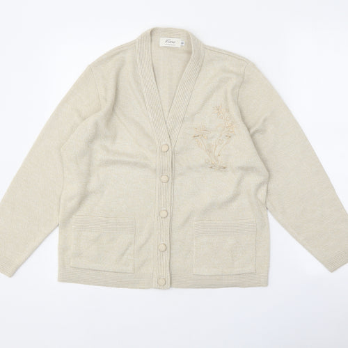 Care Womens Beige V-Neck Acrylic Cardigan Jumper Size S