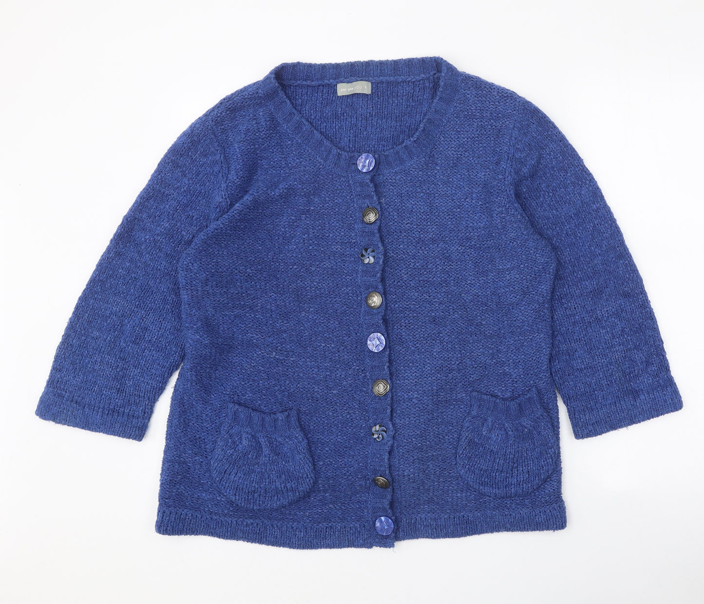Per Una Womens Blue Roll Neck Acrylic Cardigan Jumper Size L