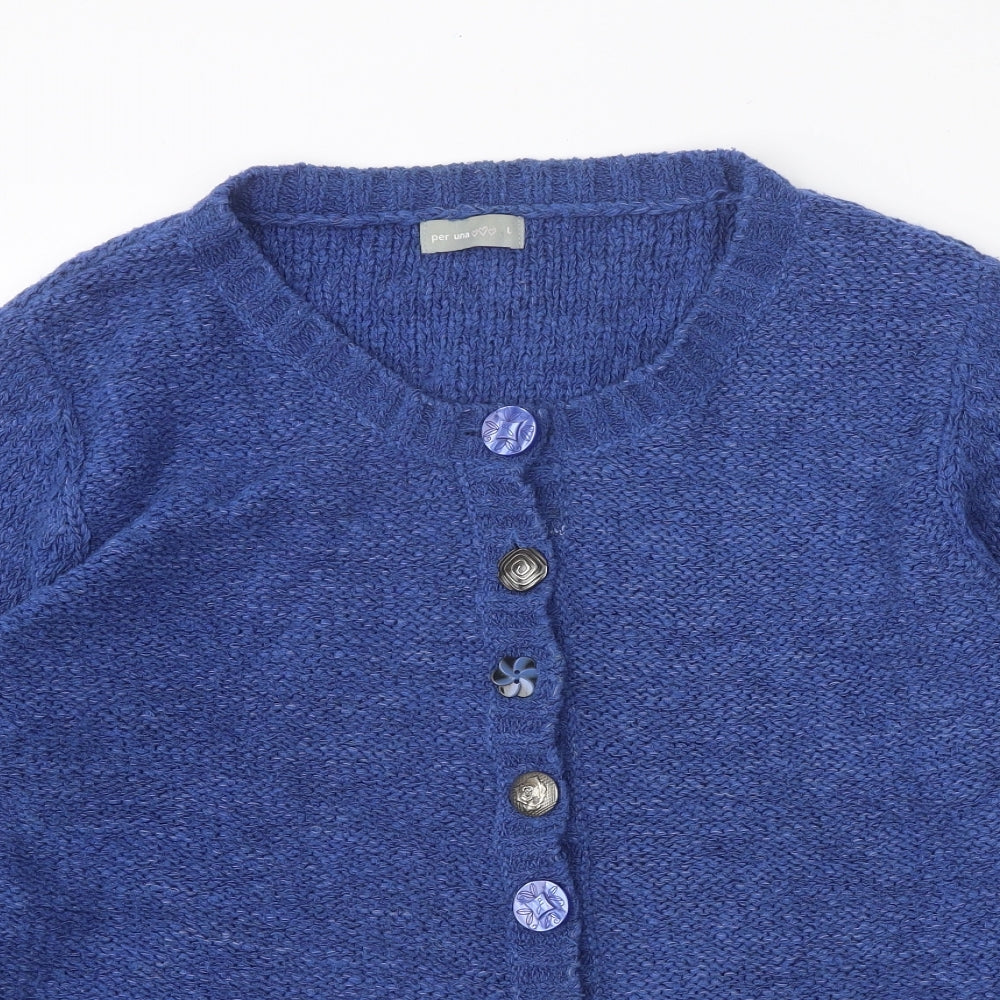 Per Una Womens Blue Roll Neck Acrylic Cardigan Jumper Size L