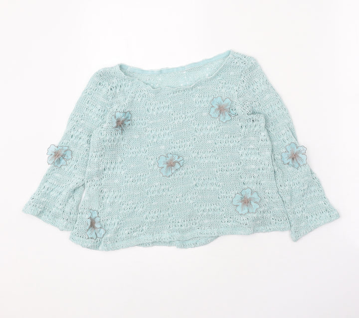 Sulk Girls Blue Boat Neck Viscose Pullover Jumper Size 12 Years Pullover