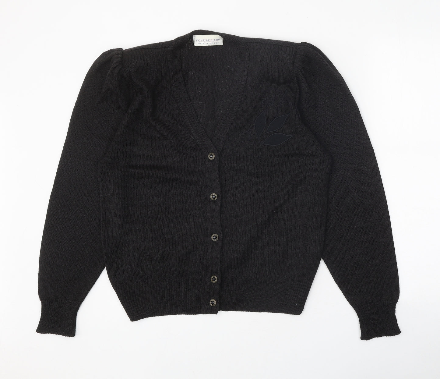 Future Lady Womens Black Collared Acrylic Cardigan Jumper Size 10