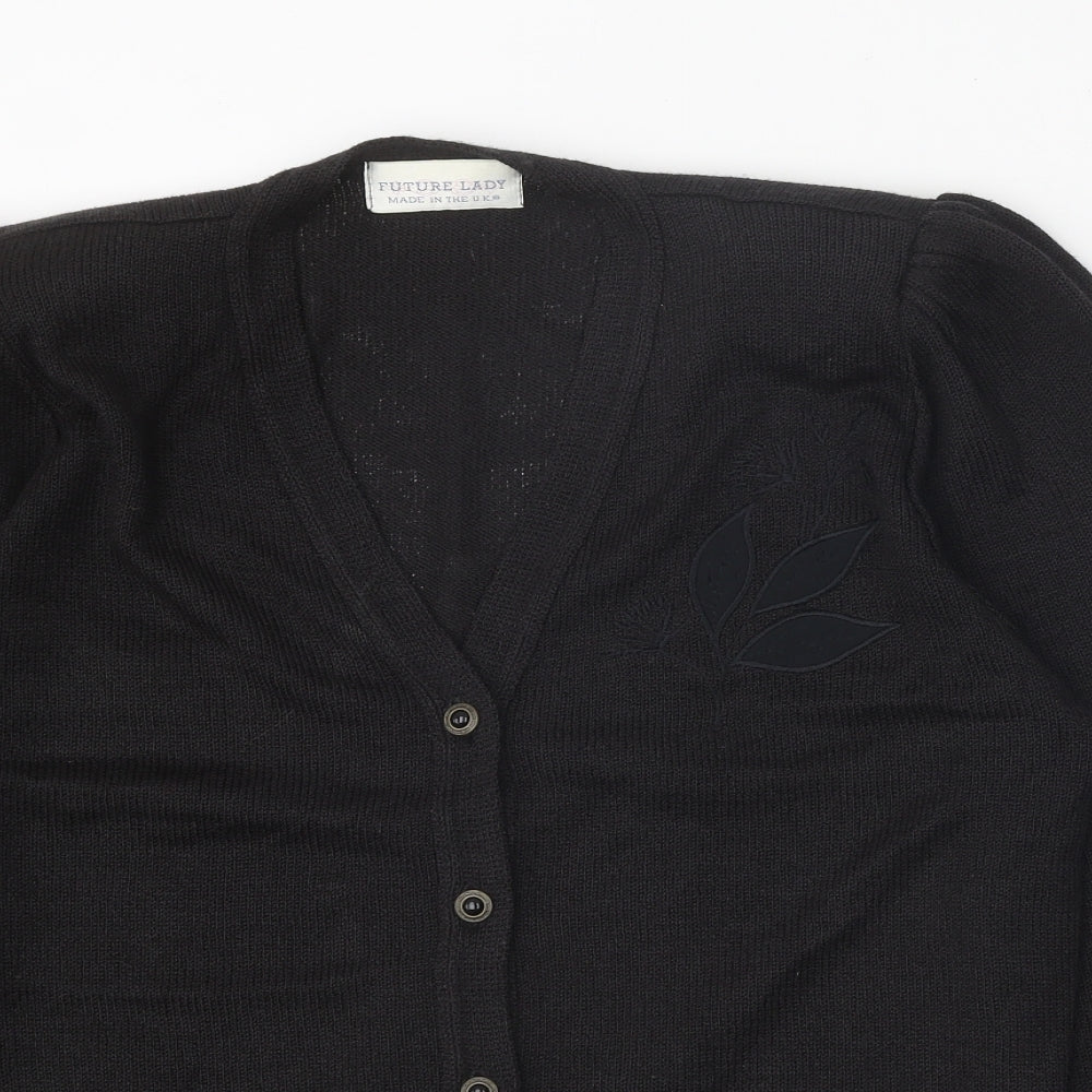 Future Lady Womens Black Collared Acrylic Cardigan Jumper Size 10