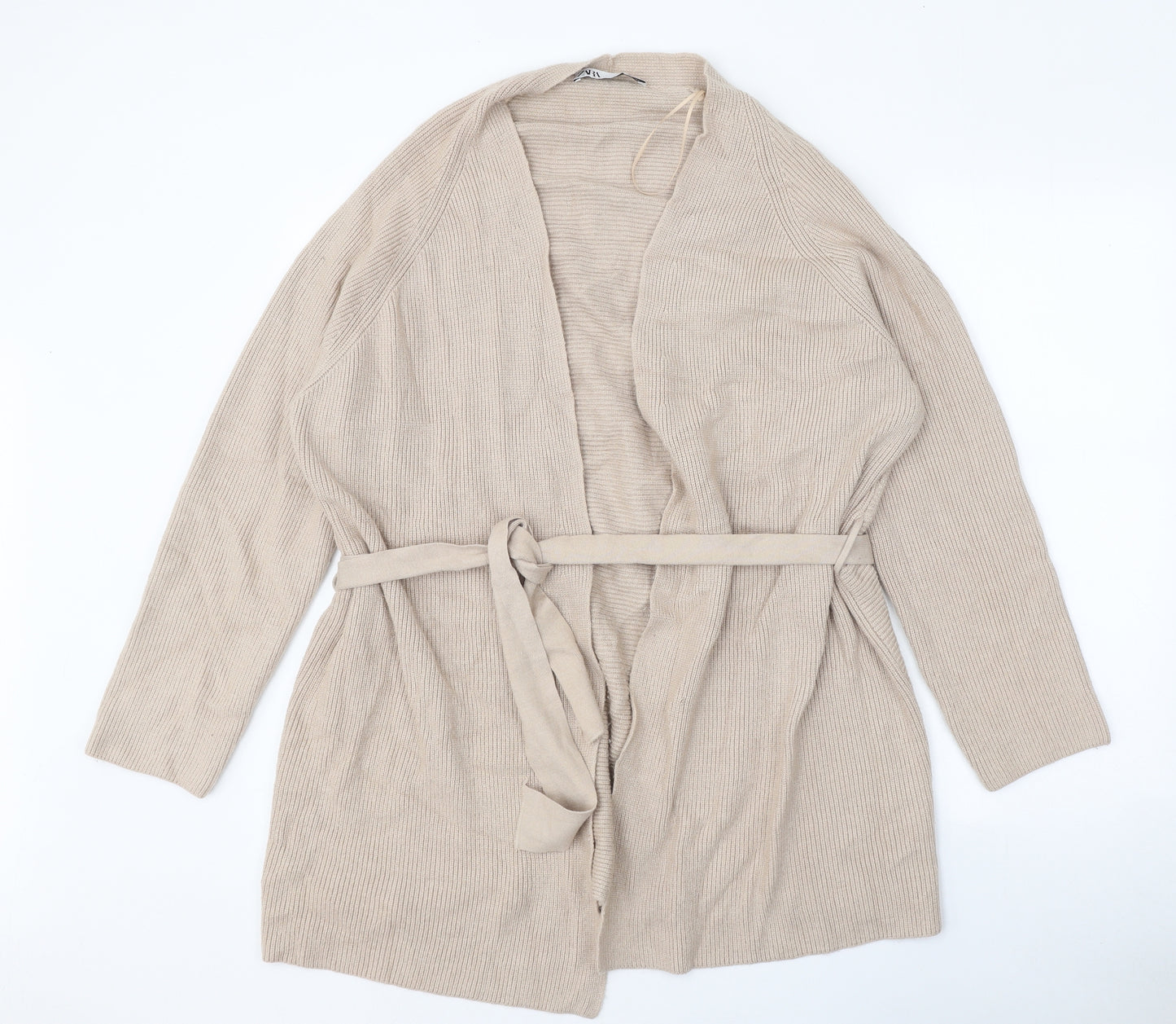 Zara Womens Beige V-Neck Viscose Cardigan Jumper Size L