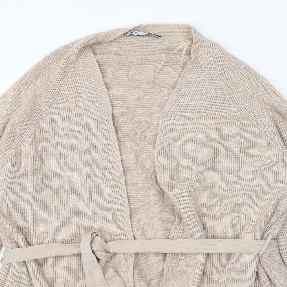 Zara Womens Beige V-Neck Viscose Cardigan Jumper Size L