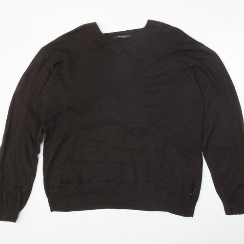 Full Circle Mens Brown V-Neck Cotton Pullover Jumper Size XL