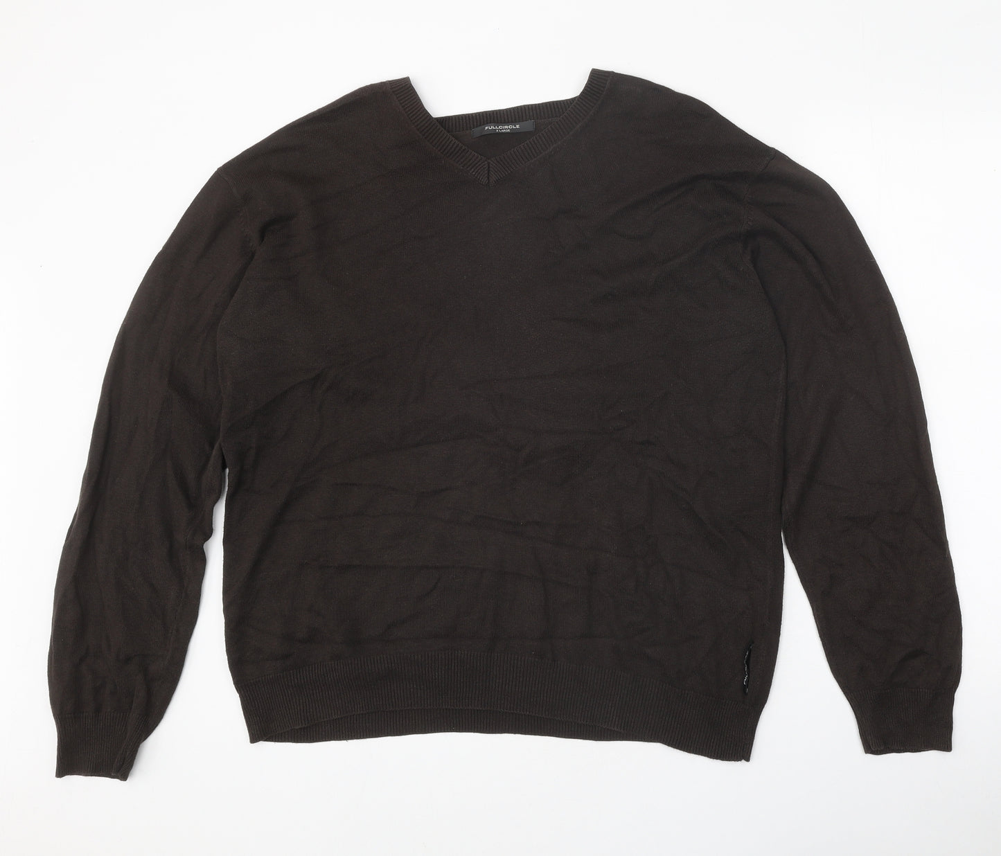 Full Circle Mens Brown V-Neck Cotton Pullover Jumper Size XL
