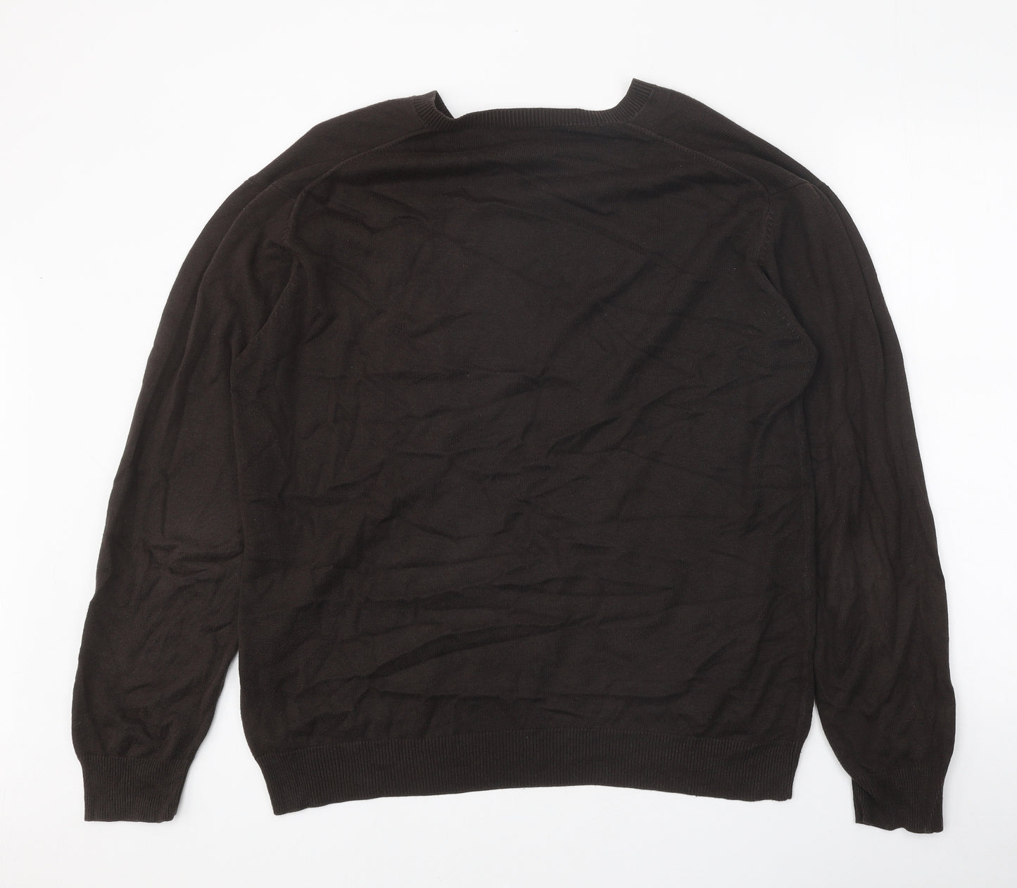 Full Circle Mens Brown V-Neck Cotton Pullover Jumper Size XL