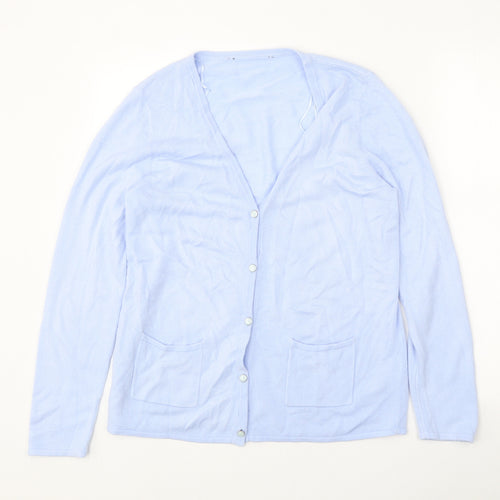 Preworn Womens Blue V-Neck Acrylic Cardigan Jumper Size 12