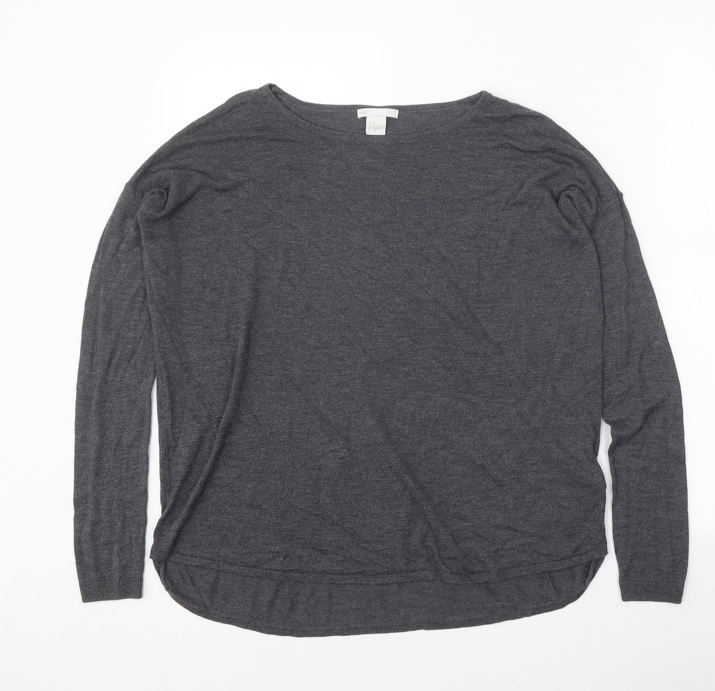 H&M Womens Grey Boat Neck Acrylic Pullover Jumper Size S