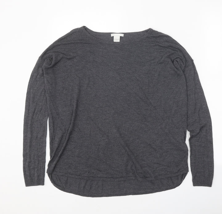 H&M Womens Grey Boat Neck Acrylic Pullover Jumper Size S