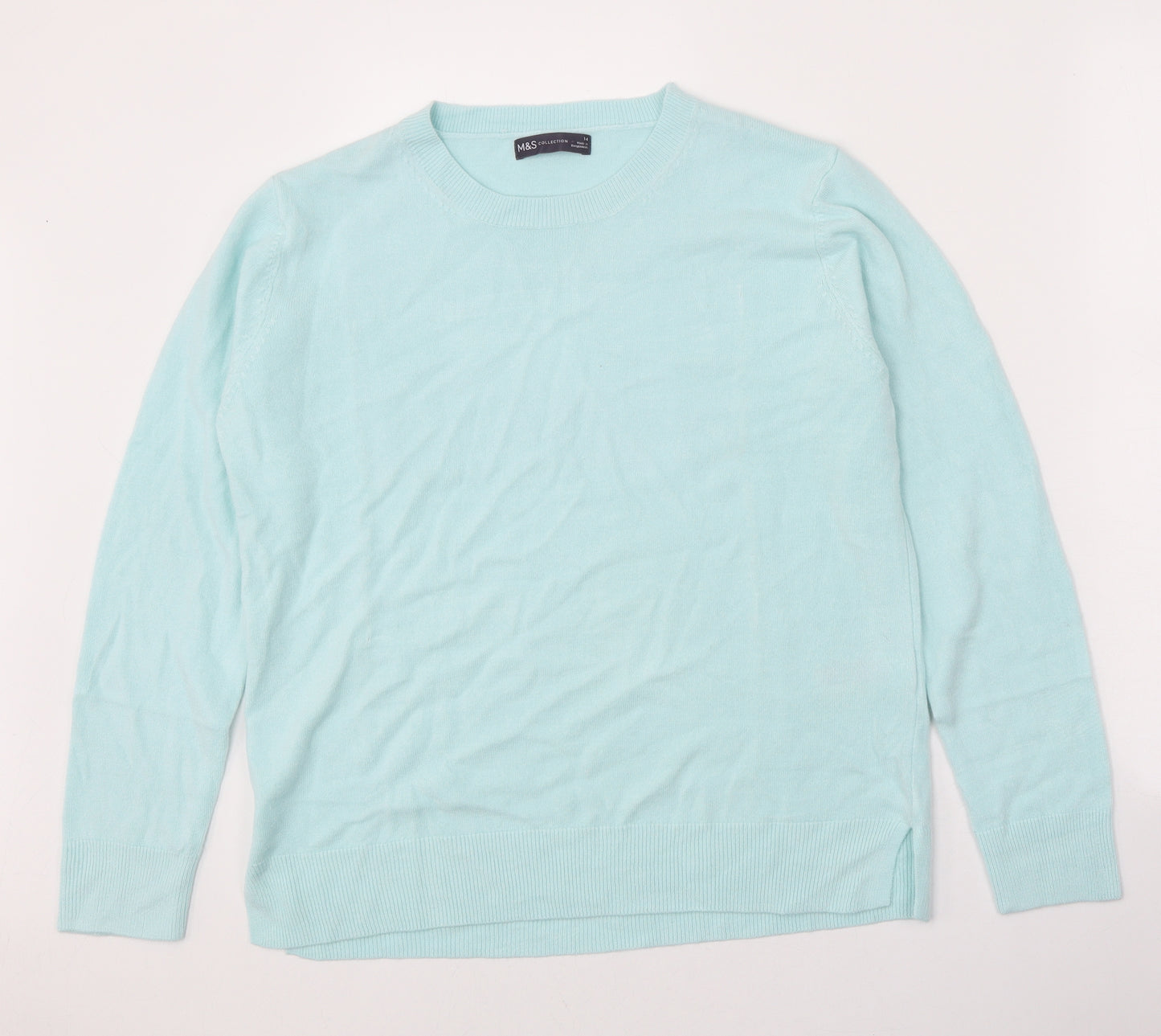 Marks and Spencer Womens Blue Scoop Neck Acrylic Pullover Jumper Size 14
