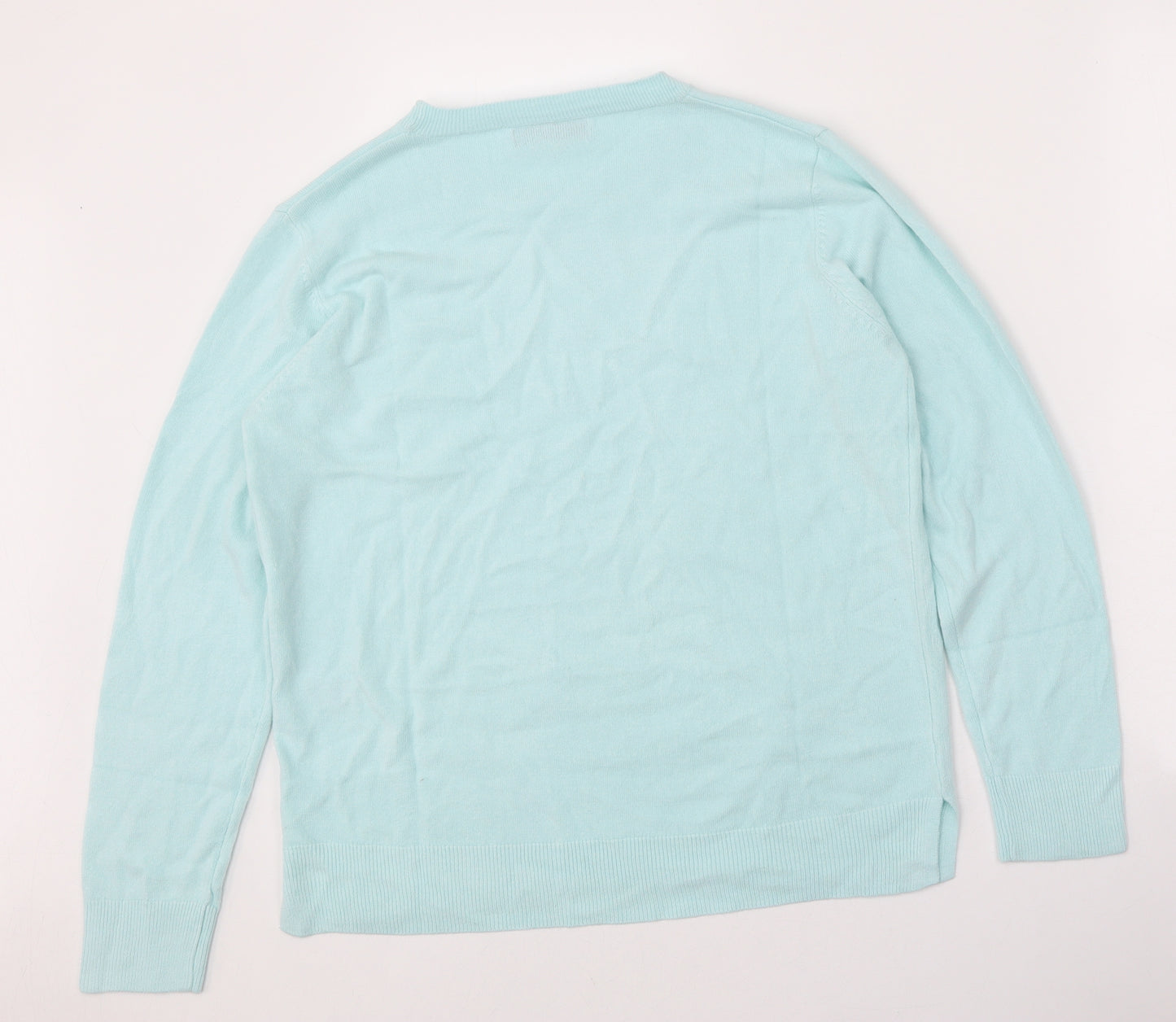Marks and Spencer Womens Blue Scoop Neck Acrylic Pullover Jumper Size 14