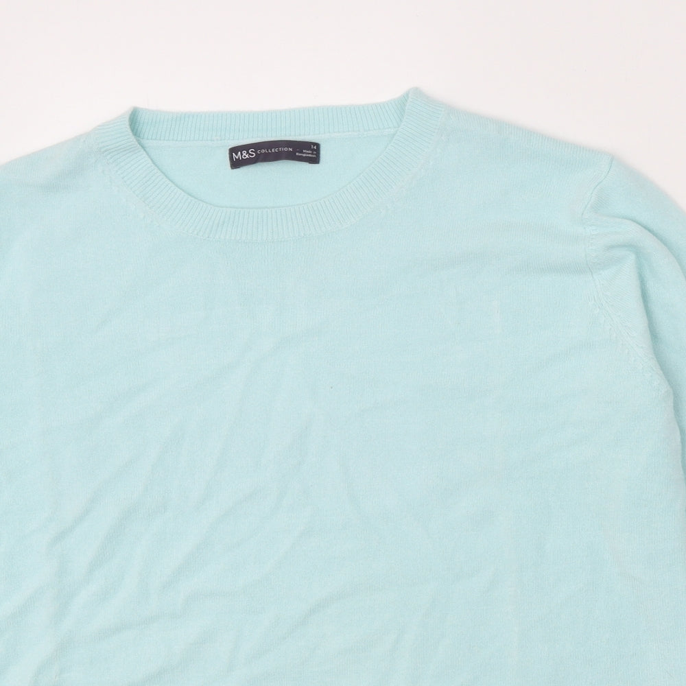 Marks and Spencer Womens Blue Scoop Neck Acrylic Pullover Jumper Size 14