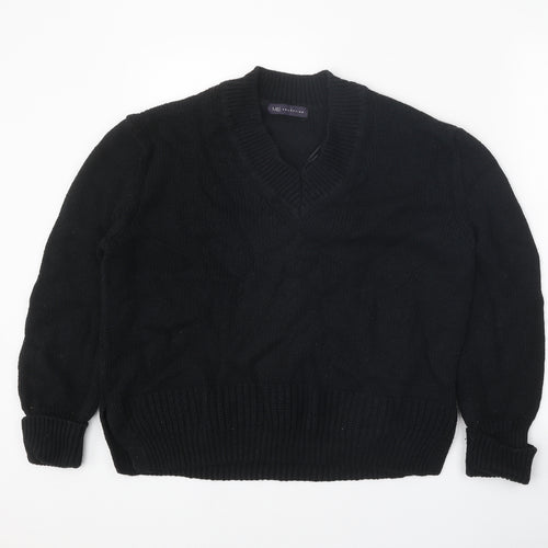 Marks and Spencer Womens Black V-Neck Cotton Pullover Jumper Size M