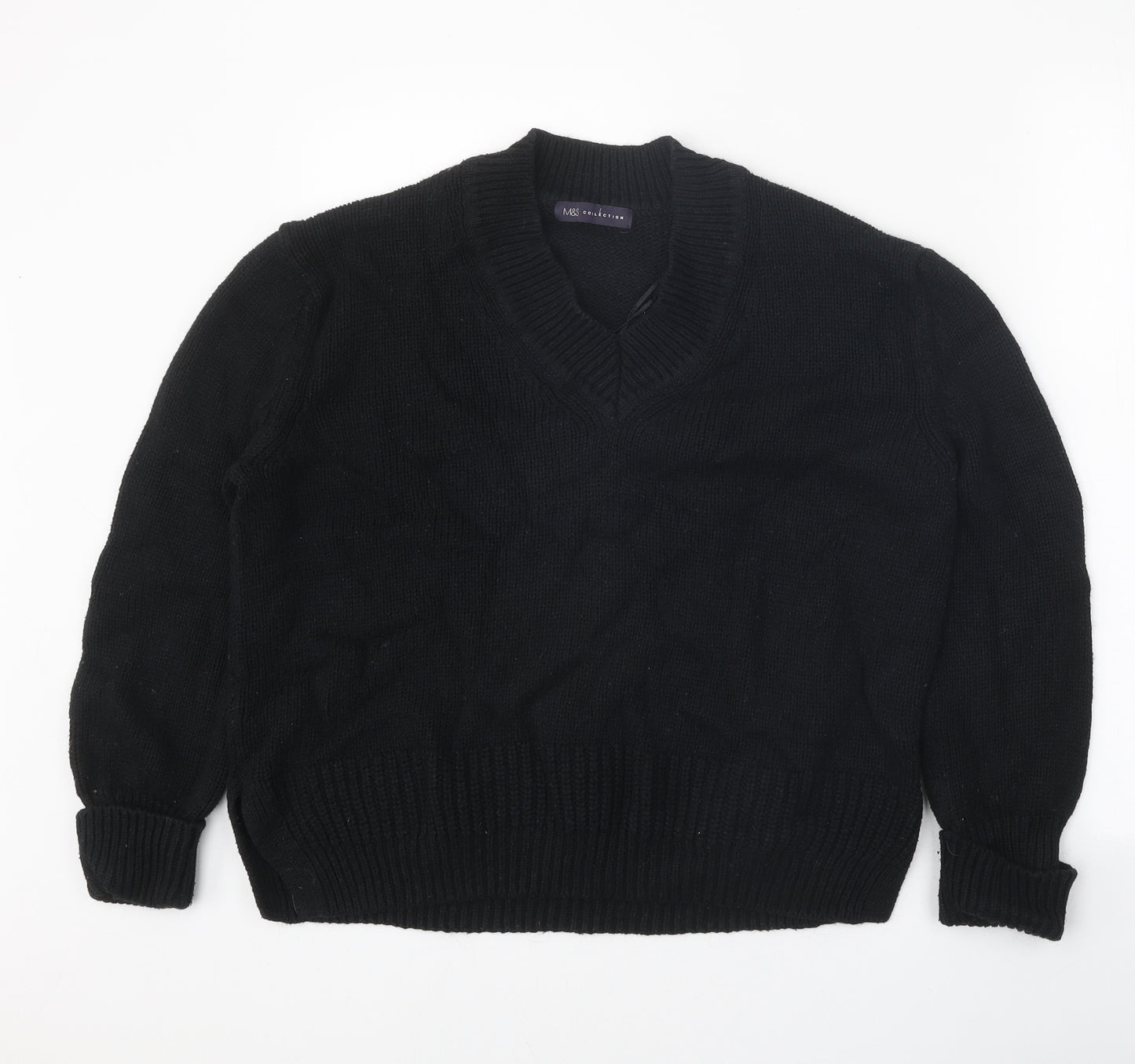 Marks and Spencer Womens Black V-Neck Cotton Pullover Jumper Size M