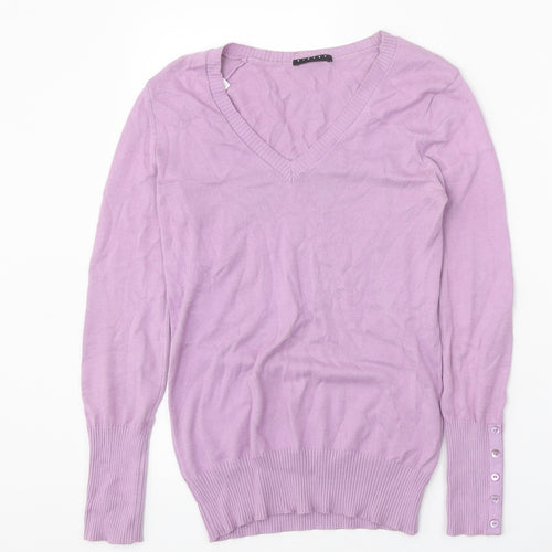 Sisley Womens Purple V-Neck Acrylic Pullover Jumper Size XS