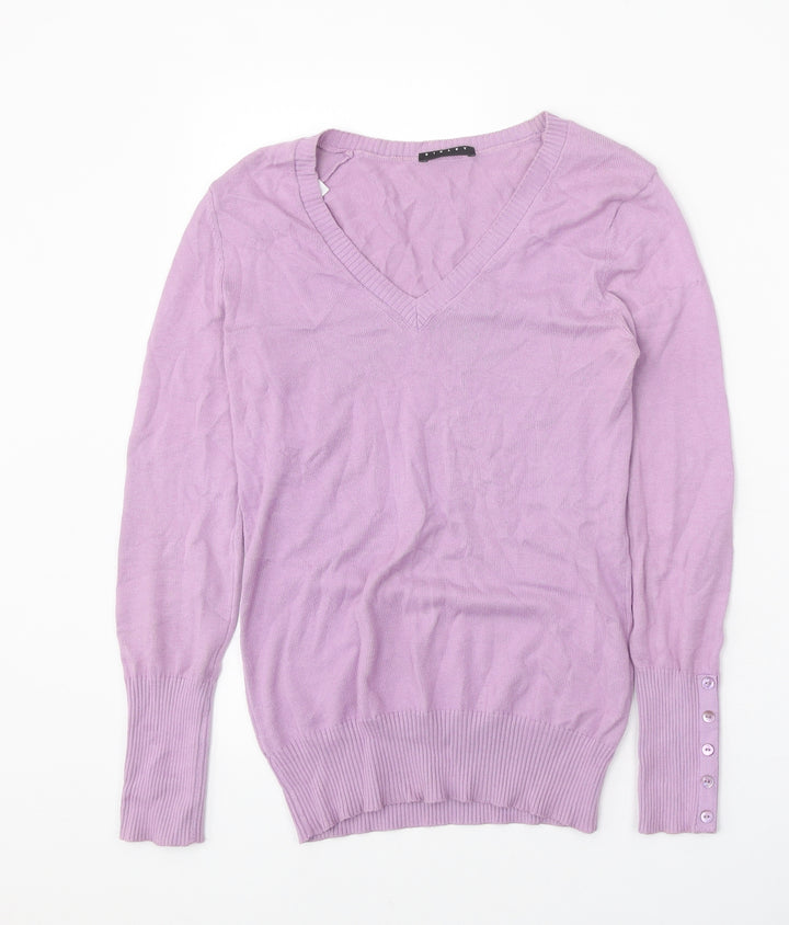 Sisley Womens Purple V-Neck Acrylic Pullover Jumper Size XS
