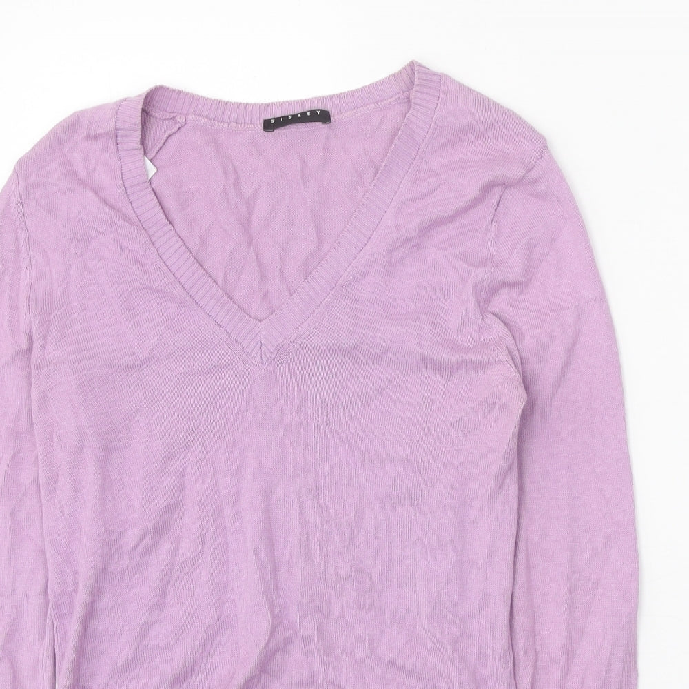 Sisley Womens Purple V-Neck Acrylic Pullover Jumper Size XS
