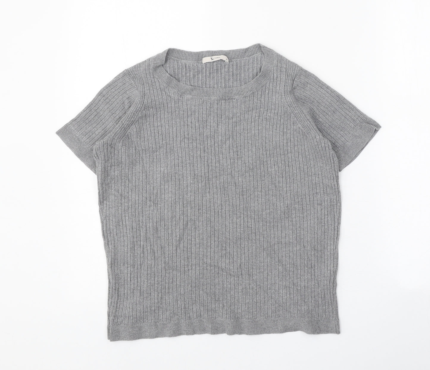TU Womens Grey Round Neck Viscose Pullover Jumper Size 12